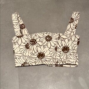 REFORMATION 70s Ivory Daisy Floral Denim Sleeveless Square Neck Crop Tank Top 2